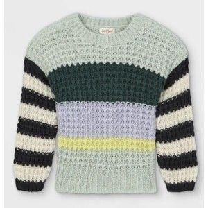 Cat & Jack Green Striped Weater Colorblock Rib Knit Pullover Sweater 12M